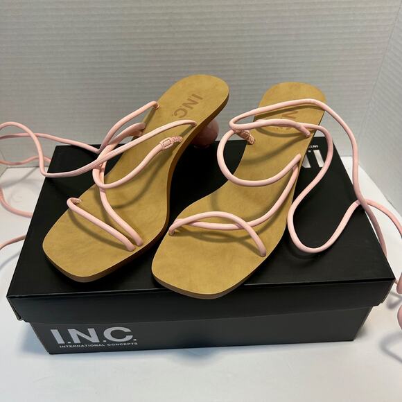 INC Chedel Pink Lace Up Wrapping Ankle Tie Dress Sandals 6.5M - Picture 1 of 10